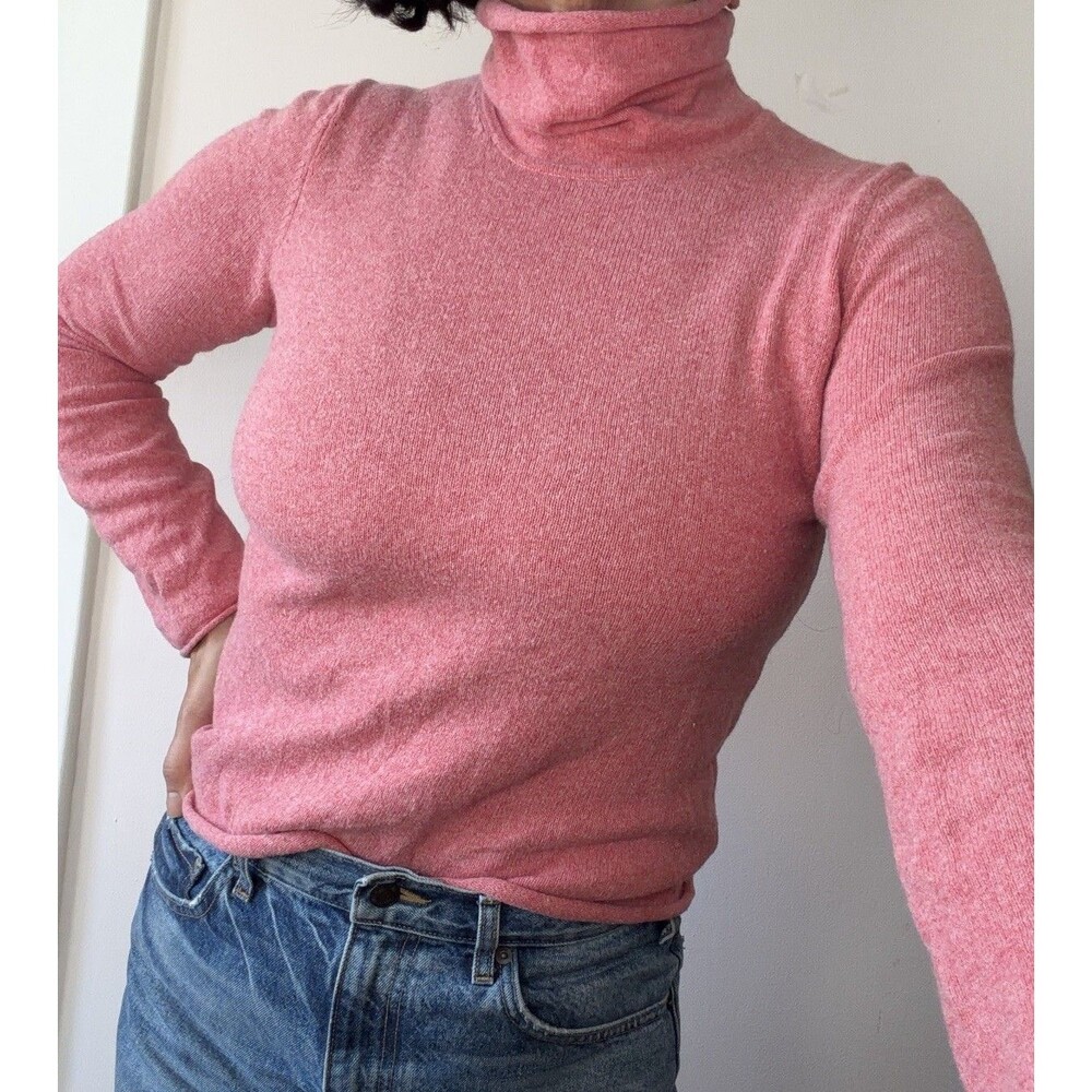 J.Crew Cotton Cashmere S/M Pink Turtleneck Sweater Made in Japan Lightweight